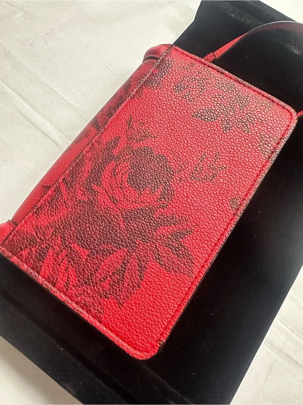 Victoria’s Secret Red Floral Leather Wristlet  Bag